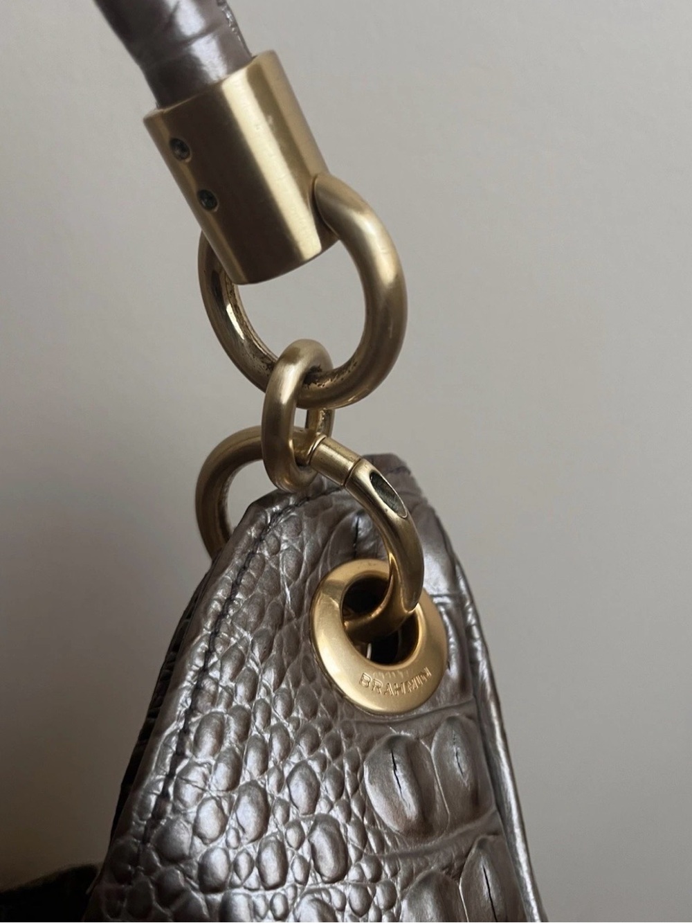 Brahmin Kathleen Exotic Leopard & Croc Leather Hobo Shoulder Bag Gold-tone  EUC - Picture 6 of 15
